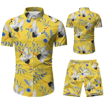 Moda pentru bărbați Costum petrecere a timpului Liber Bărbați Plaja Hawaii Costum de Vară 2020 Brand de Îmbrăcăminte Rever de Imprimare 3D de Top, Tricou, pantaloni Scurți