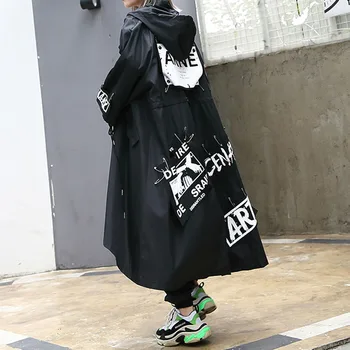 Coreea Punk Timp Liber Negru Trenci Ofițeresc Femei Gotic Batwing Maneca Palton Toamna Iarna Streetwear Supradimensionat Uza
