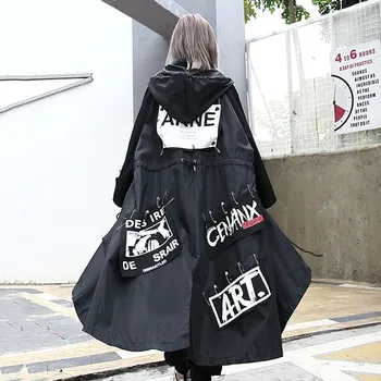 Coreea Punk Timp Liber Negru Trenci Ofițeresc Femei Gotic Batwing Maneca Palton Toamna Iarna Streetwear Supradimensionat Uza