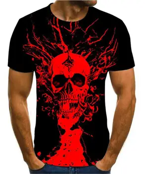 De vară pentru bărbați T-Shirt Nou 3D de imprimare t-shirt pentru bărbați craniu diavolul tricou de Vara Negru T-Shirt echipajul gât T-shirt