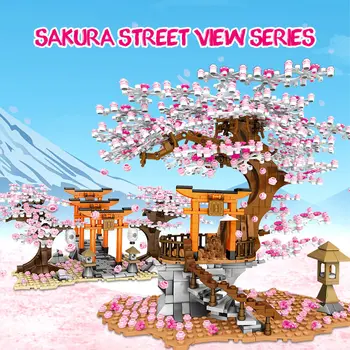 City Street View Idee Sakura Stand Inari Shrine Cărămizi Prieteni DIY Cherry Blossom Peisaj Casa Bloc Jucarii pentru Fete
