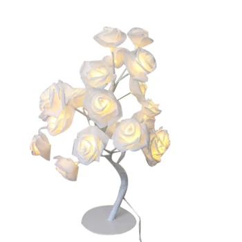 LED-uri Albe Flori de Trandafir Noptiera Dormitor Lumina de Noapte Lampă de Masă Decor Acasă Simulare Pom de Craciun Petrecere de Nunta(UE Plug)