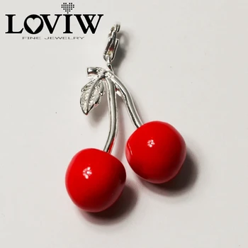 Pandantive Roșii Cherry Argint 925 Pentru Femei Cadou Romantic European Stil PUNK Moda Bijuterii se Potrivesc DIY Colier