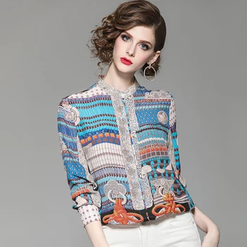 Birou Doamnă Matase Naturala pentru Femei Topuri Bluze Elegante cu Maneca Lunga Print Real Mătase Pură Femei Tricou Bluza de Primavara Toamna