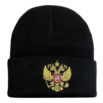 Mens Pălării De Iarnă Scurt Căciuli Femei De Pălărie Cald Bumbac Rusă Emblema Broderie Roșie Chelioși Capota Tricot Fete Baieti Rece Capac