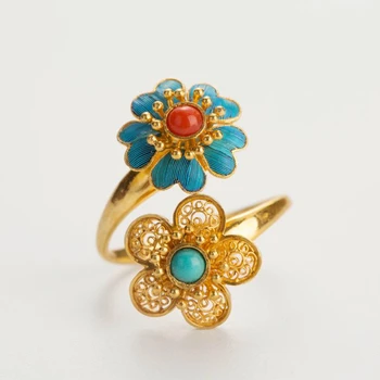 Naturale de sud roșu turmalina floare inel deschis Chineză retro palace stil unic, vechi de aur ambarcațiuni de lux doamnelor bijuterii