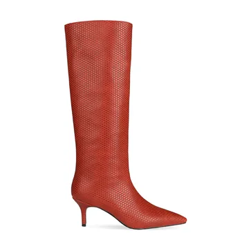 Mstacchi Culoare Solidă Genunchi Femei Cizme A Subliniat Bine Toc Cauciuc Unic Stripe Design Vestimentar Clasic Doamnă Pantofi Botines Mujer 2020