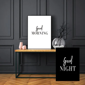 SURELIFE Bună Dimineața, Noapte Bună Perete Dormitor Printuri de Arta Tablouri Canvas Alb Negru Poze Poster Cadou Decorativ Camera Copii