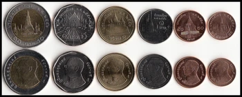 THAILANDA SET de 6 MONEDE de 25 DE 50 SATANG 1 2 5 10 BAHT BIMETALIC REGELE RAMA IX UNC coin original