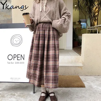 Harajuku talie mare carouri Fuste Lungi pentru femei de iarnă Lână Casual, Fuste plisate de sex Feminin Sălbatice Elevi Fete 2020 toamna Streetwear