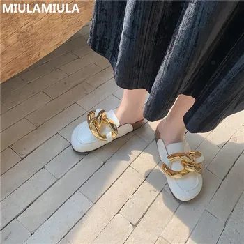 2021 Noua Moda de Lux Mare Lanț de Aur Socofy Platformă Bună de Piele pentru Femei Papuci Slip On Mocasini Catâri papuci Casual