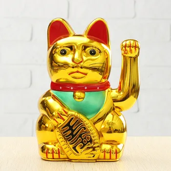 KiWarm Chineză Noroc de Avere Electric Ochiul de Pisica de Aur Fluturând Pisica face semn Maneki Alimentat de Baterie AA Feng Shui Meserii 16cm