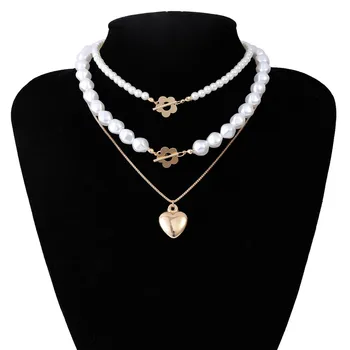Bohemia Pearl Lanț Colier de Aur de Culoare Arcan Inima Dulce Pedant Cravată Colier pentru Femei Strat Vintage Moda Bijuterii Guler