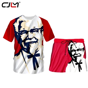 CJLM KFC Bunicul Pisici 3d T-shirt Și pantaloni Scurți pentru Bărbați Seturi de Strada de Vară Casual Sport Unisex Maneca Scurta 2 bucati