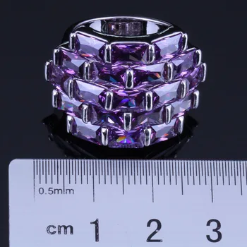 Superioare Mare Dreptunghi Violet Cubic Zirconia Placat Cu Argint Inel V0540