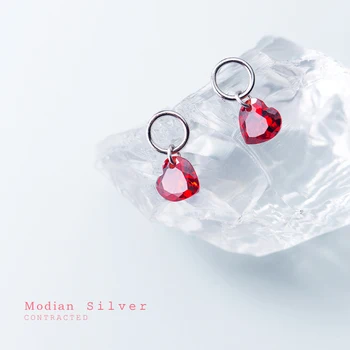 Modian Picătură Cercei Pentru Femeile Farmec Inima Rosie Rubin Minimalist Argint 925 Cerc Legăna Cercei Coreea Moda Bijuterii