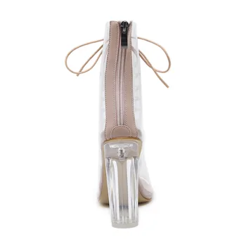 NIUFUNI Plus Dimensiunea Femei Glezna Cizme PVC Transparent Tocuri inalte Cizme de Ploaie Femei Pantofi de Primavara Toamna Peep Toe Botas Mujer