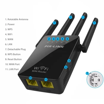 Wireless WIFI Repetor de Semnal de Rapel 300Mbps Acasă Semnal de Rețea Extender 802.11 b/g/n, 2 Porturi RJ45 Wilreless-N Wi-Fi