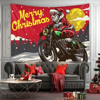 Motocicleta Moș Crăciun Accroche Murală Pătură De Ț Murale De Perete Decor De Crăciun Tapiserie De Perete Estetice