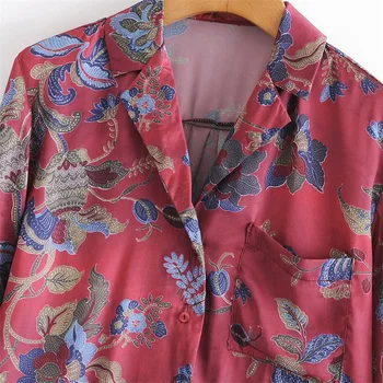 TRAF Femei 2021 Moda Casual, Lejere Stil Etnic Rever Tipărite Bluză cu Mânecă Lungă Streetwear