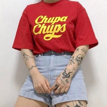 Chupa Chups Femei T shirt Moda Tumblr Hipster Drăguț Unisex Street Style Liber Graphic Tee Red Topuri Haine