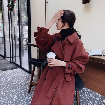 Kaki Lână Haine Lungi Pentru Femei De Iarnă Solid Cașmir Haina Cald De Lână Mantie Palton Coreean Îmbrăcăminte Exterioară Eșarfe Surcoat 2020