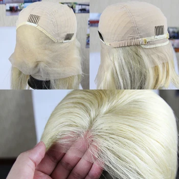 Bob Scurt Drept 613 Blonda Dantela Frontal Peruci PrePlucked Brazilian Virgin Dantelă Față Par Uman, Peruci Pentru Femei 180% Densitate