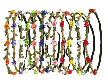 12pcs Multicolor de Flori cu Bandă de susținere a Femeilor Fata Boem Coroană de Flori Ghirlanda Headpieces Pentru Festivalul de Nunta