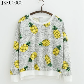 JKKUCOCO Top Model Ananas Galben Imprimat Tricouri Femei hoodies maneca Lunga Bumbac, hanorace Hanorac Pulovere S M L