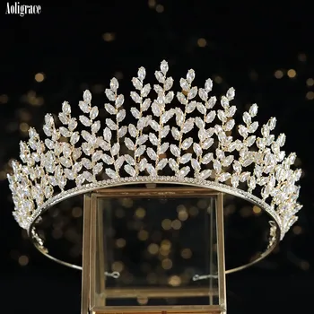 CZ aur Zircon Cubic Zirconia de Lux Înalt Diademe de Mireasa Accesorii de Par Mireasa Coroane Concurs Regina Caciula pentru Femei