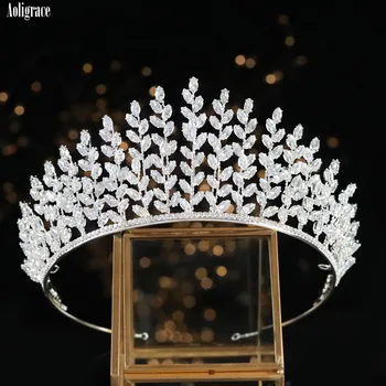 CZ aur Zircon Cubic Zirconia de Lux Înalt Diademe de Mireasa Accesorii de Par Mireasa Coroane Concurs Regina Caciula pentru Femei