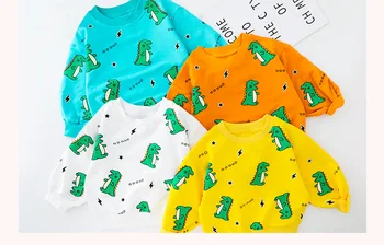 HYLKIDHUOSE 2020 de Toamna pentru Copii Fete Băieți Seturi de Îmbrăcăminte pentru Nou-născut Dinozaur T Shirt Denim Salopete Haine Casual Haine pentru Copii
