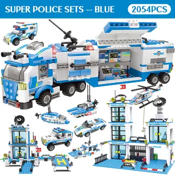 2054pcs Poliția Orașului Staiton Camion Elicopter Blocuri Oraș de poliție SWAT Lumineze Cărămizi Jucarii Pentru Copii
