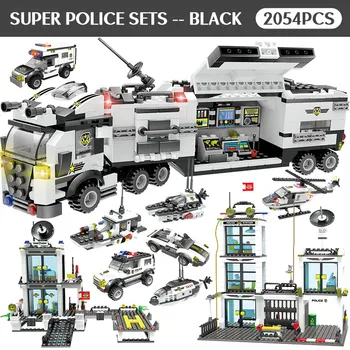 2054pcs Poliția Orașului Staiton Camion Elicopter Blocuri Oraș de poliție SWAT Lumineze Cărămizi Jucarii Pentru Copii
