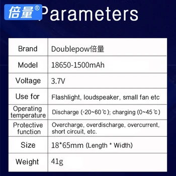 Doublepow de Înaltă Calitate 18650 Baterie Reîncărcabilă Pentru Lanterna Difuzor Radio Fan etc Baterii Litiu-ion 1500mAh