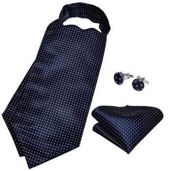 Noul Design Bărbați Cravată De Mătase Bleumarin Dot Formale Ascot Tie Batistă Set Cu Inel De Nunta Formale Auto Lega Cravata DiBanGu