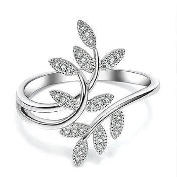 Moda Inel Argint 925 Bijuterii pentru Femei, Nunta, Logodna Accesorii Frunze de Forma Placat cu Piatră prețioasă de a Deschide Deget Inele de en-Gros