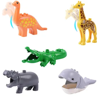 20buc/lot DIY Duploed Animal Zoo Mari Blocuri Lumineze Copilului Jucarii Leu, Girafa Dinozaur Caramida Copii Cadou