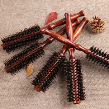 Natural de mistret păr drept și diagonal suflare curling pieptene anti-static mâner de rulare perie salon de frumusețe instrument de styling