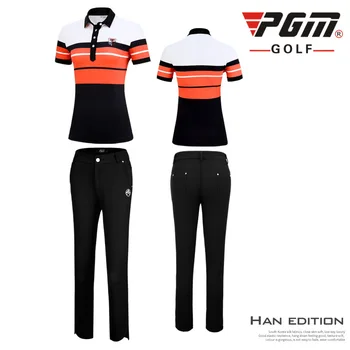 PGM Golf Îmbrăcăminte Sport pentru Femei Costum de Primavara-Vara Maneca Scurta pentru Femei Îmbrăcăminte de + Pantaloni cu Dungi Lapte de Mătase T-shirt