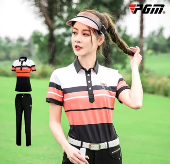 PGM Golf Îmbrăcăminte Sport pentru Femei Costum de Primavara-Vara Maneca Scurta pentru Femei Îmbrăcăminte de + Pantaloni cu Dungi Lapte de Mătase T-shirt