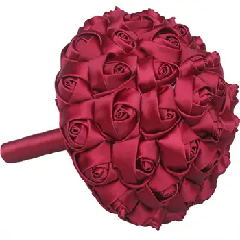 Cele mai ieftine Flori de Nunta de Mătase Roșie a Crescut de Mireasa Buchete Mireasa, domnisoara de Onoare Buchet de Mireasa din Satin Exploatație Flori pentru Nunta W223