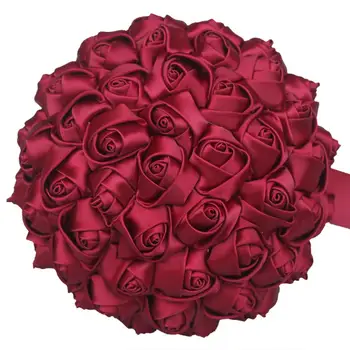 Cele mai ieftine Flori de Nunta de Mătase Roșie a Crescut de Mireasa Buchete Mireasa, domnisoara de Onoare Buchet de Mireasa din Satin Exploatație Flori pentru Nunta W223