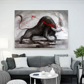De înaltă Calitate de Artist de Mână-pictat Animale Black Bull Pictură în Ulei pentru Camera de zi, Mână-pictate de Mari Dimensiuni Taur Pictură în Ulei