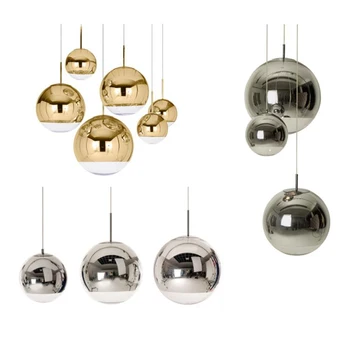Led-uri moderne de iluminat candelabru de Aur, Argint Oglindă Minge Hanglamp Glob de Sticlă de Lampă cu Led-uri Living Bucatarie Dormitor Nordic Lampa