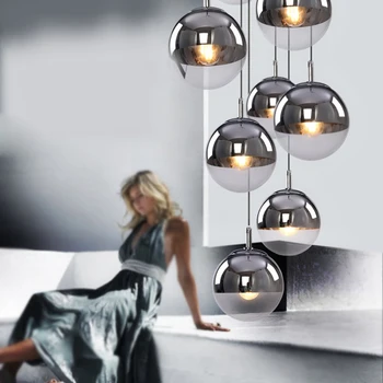 Led-uri moderne de iluminat candelabru de Aur, Argint Oglindă Minge Hanglamp Glob de Sticlă de Lampă cu Led-uri Living Bucatarie Dormitor Nordic Lampa