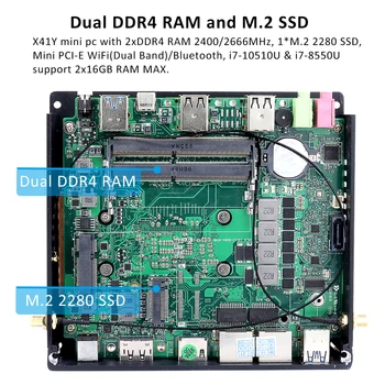 DDR4 Mini PC Gamer Desktop Intel Core i7 10510U 8550U i5 8250U Dual RAM 2*LAN 4K UHD DP HDMI WiFi 2.4 G/5G 8*USB Win 10 NUC HTPC