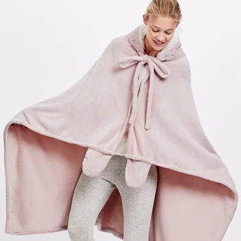 Drăguț Roz Confortabil Pătură Tricou Cald Iarna Adulți și Copii Ureche de Iepure cu Gluga din Fleece Pătură Sleepwear Pat Imens Pături