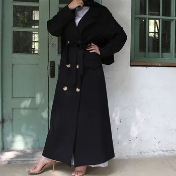 Noi Sosiri Turcia Femei Toamna Iarna Butoane Haina De Moda Casual Sacou Musulmane Față Abaya Musulman Maxi Caftan Kimono