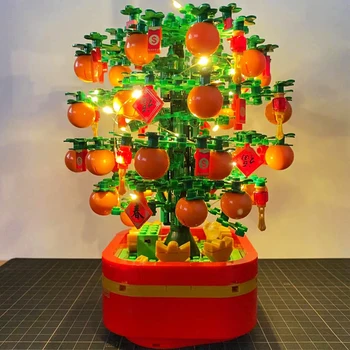 Cretor SEMBO Bloc de Anul Nou Copac Portocaliu de Constructii Blocuri Cu Lumina Pomul de Crăciun 3D Modle Cărămizi Muzica Cutie de Jucarii Pentru Baieti, Cadou